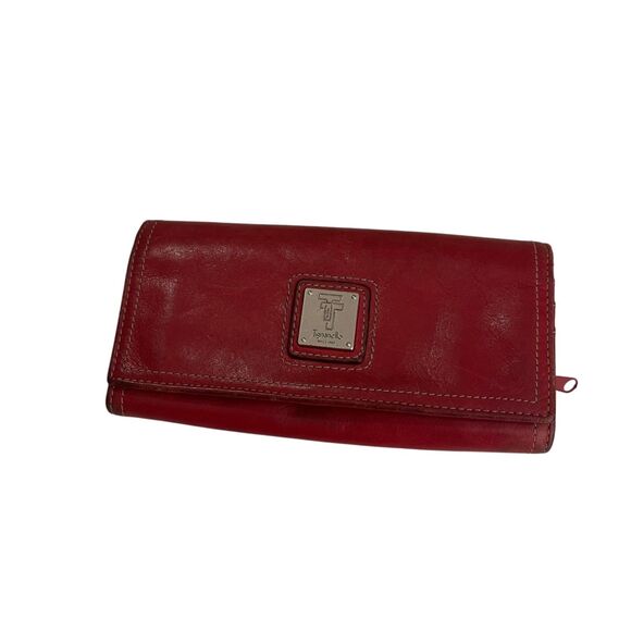 Tignanello Wallet Bag Red Burgundy Leather 7" Coin Purse Trifold Zip - Picture 4 of 16